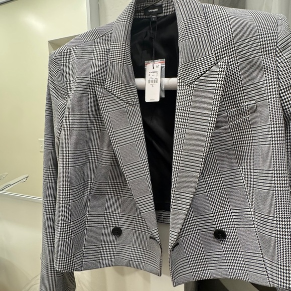 Express Cropped Plaid Woman’s Blazer – Black/White – NWT -Plus Size /XL - Picture 8 of 12